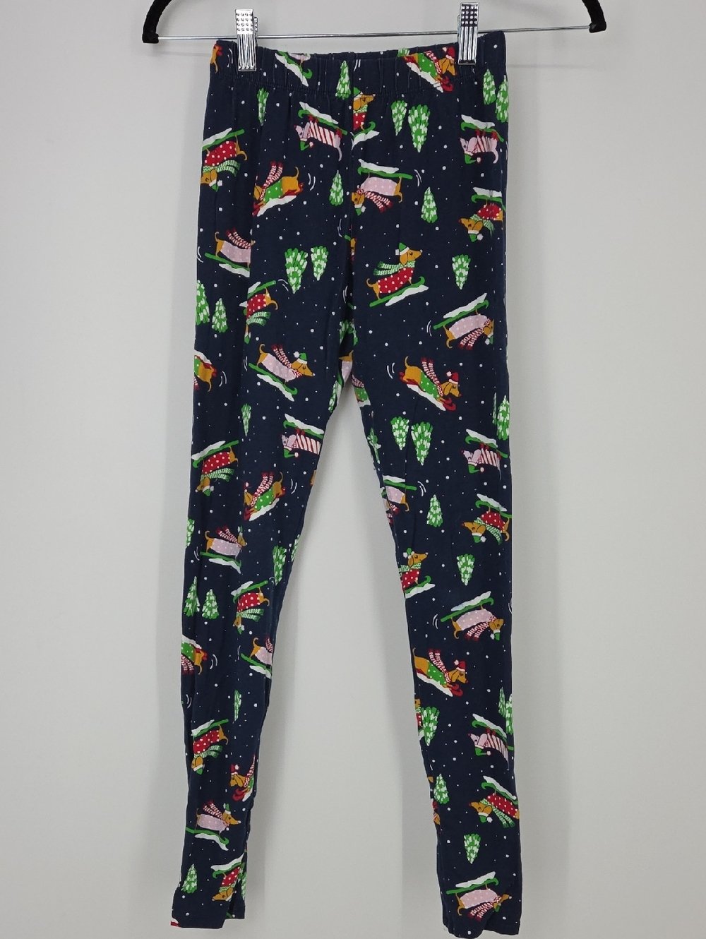 Navy Holiday Skiing dachshund Print Leggings